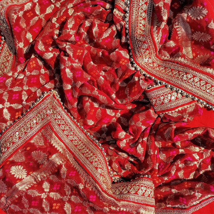 anokherang Dupattas Bridal Red Royale Georgette Banarasi Embroidered Dupatta (Copy)
