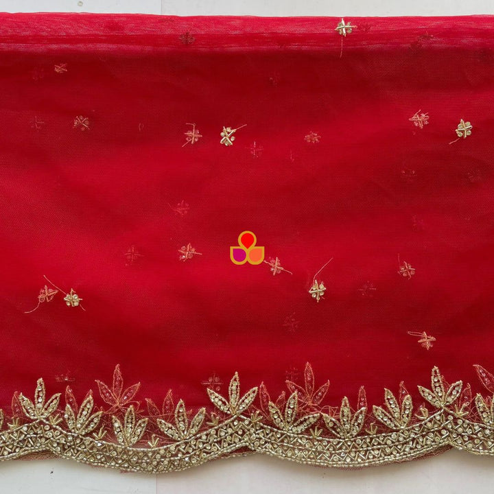 anokherang Dupattas Bridal Red Ruhani Hand Embroidered Scalloped Net Dupatta