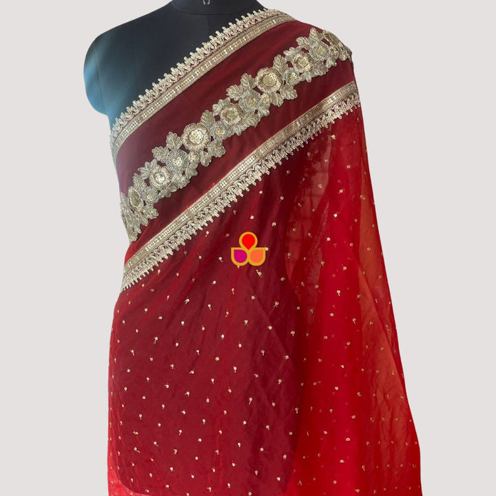 anokherang Dupattas Bridal Red Sapna Floral Sequin Organza Dupatta