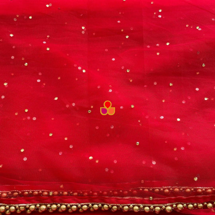 anokherang Dupattas Bridal Red Stone Beaded Net Trail Dupatta