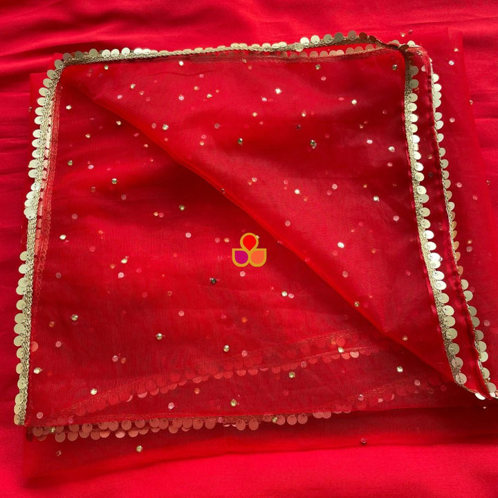 anokherang Dupattas Bridal Red Stone Laced Net Trail Dupatta