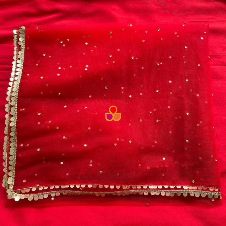 anokherang Dupattas Bridal Red Stone Laced Net Trail Dupatta