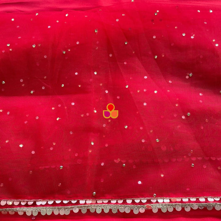 anokherang Dupattas Bridal Red Stone Laced Net Trail Dupatta