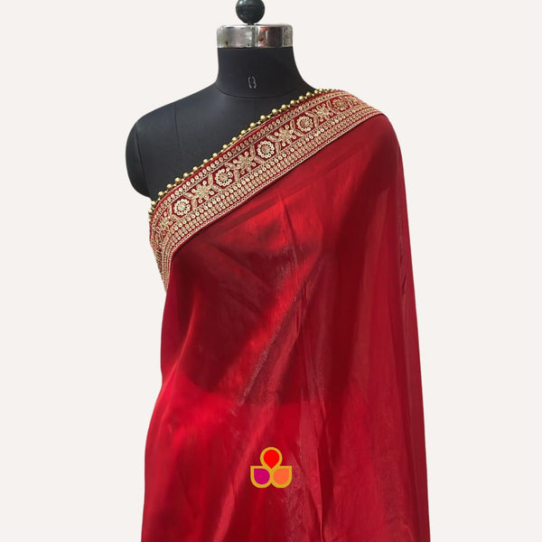 anokherang Dupattas Bridal Ruby Red Tissue Organza Dupatta