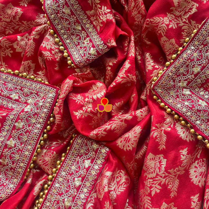 anokherang Dupattas Bridal Ruhani Red Banarasi Silk Dupatta