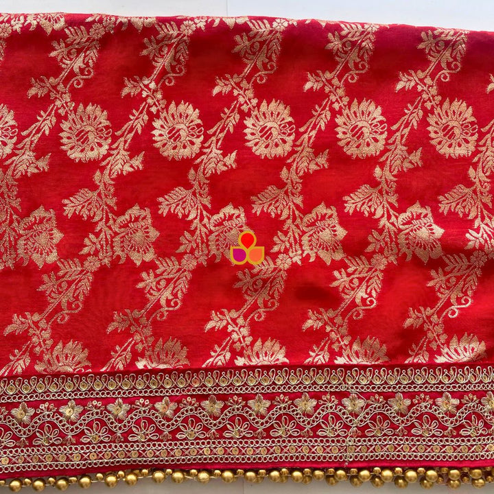 anokherang Dupattas Bridal Ruhani Red Banarasi Silk Dupatta