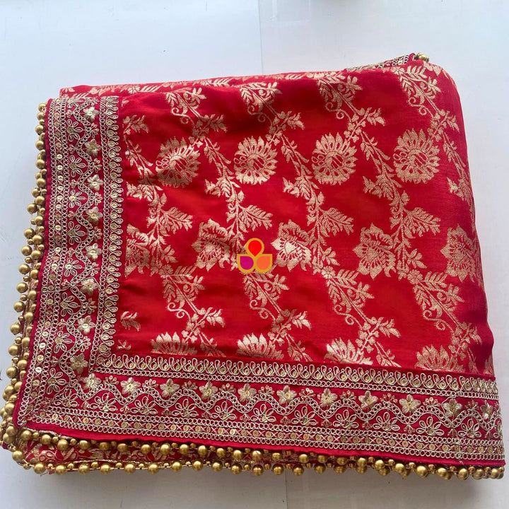 anokherang Dupattas Bridal Ruhani Red Banarasi Silk Dupatta