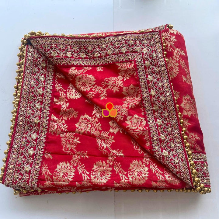 anokherang Dupattas Bridal Ruhani Red Banarasi Silk Dupatta