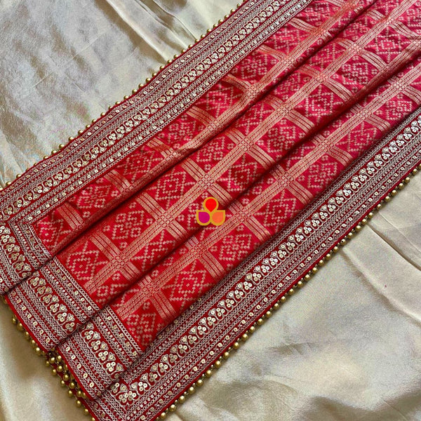 anokherang Dupattas Bridal Ruhaniyat Red Banarasi Bandhej Embroidered Silk Dupatta