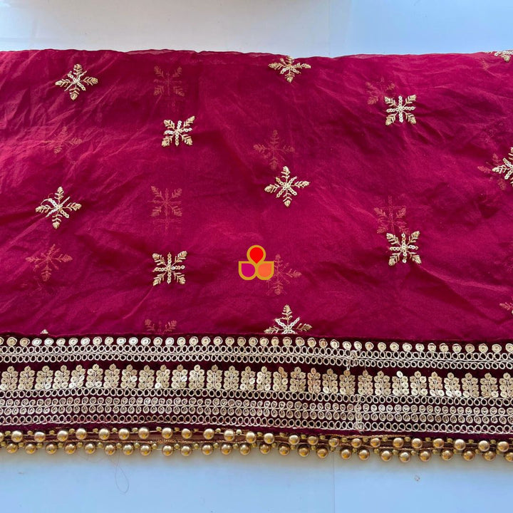 anokherang Dupattas Bridal Saanjh Maroon Embroidered Sequin Organza Dupatta