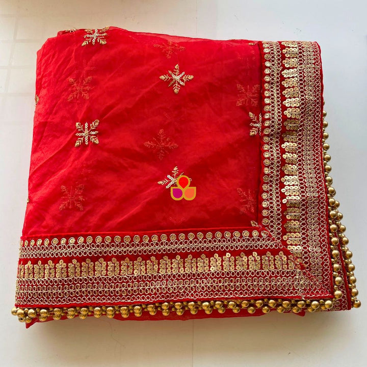 anokherang Dupattas Bridal Saanjh Red Embroidered Sequin Organza Dupatta