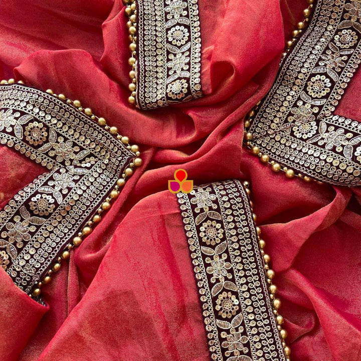 anokherang Dupattas Bridal Saawariya Rust Tissue Organza Dupatta