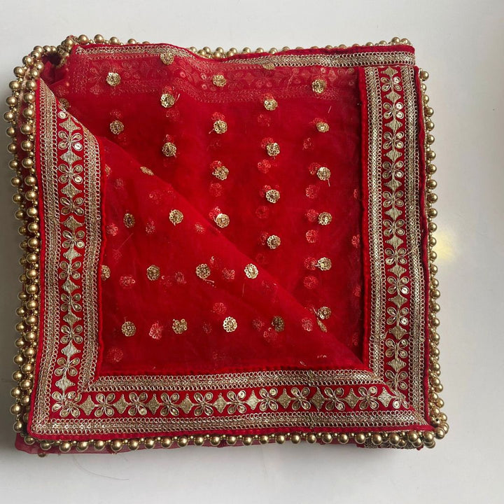 anokherang Dupattas Bridal Saaz Red Sequin Embroidered Net Dupatta