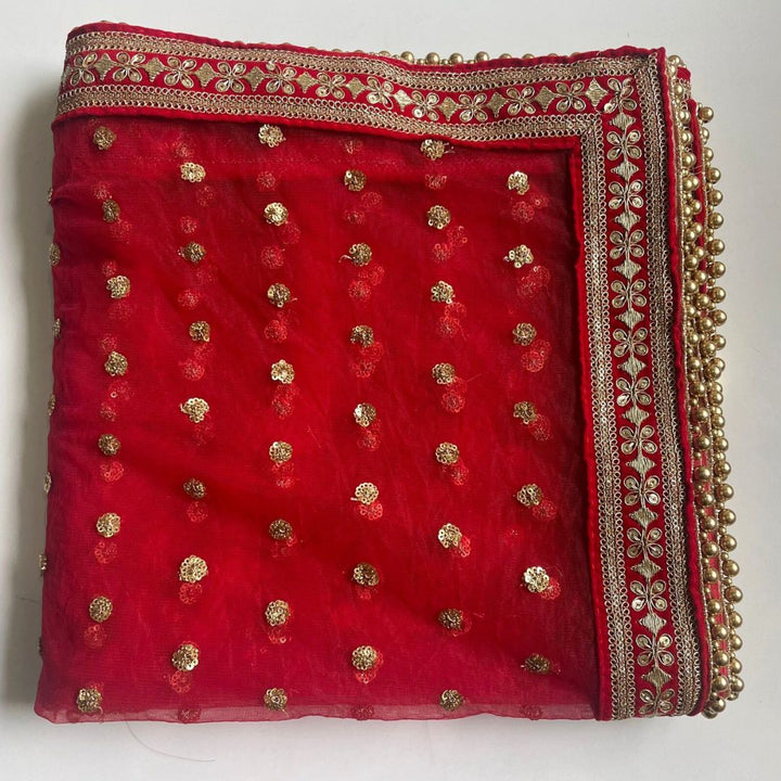 anokherang Dupattas Bridal Saaz Red Sequin Embroidered Net Dupatta