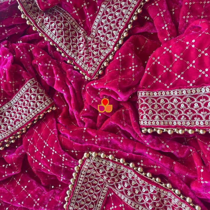 anokherang Dupattas Bridal Sama Pink Embroidered Sequin Velvet Dupatta