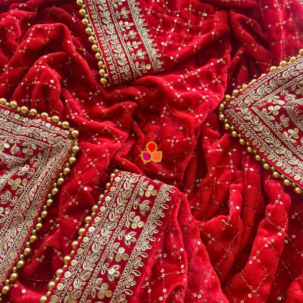 anokherang Dupattas Bridal Sama Red Embroidered Sequin Velvet Dupatta