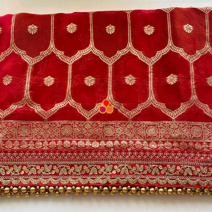 anokherang Dupattas Bridal Sangam Red Zari Embroidered Organza Dupatta