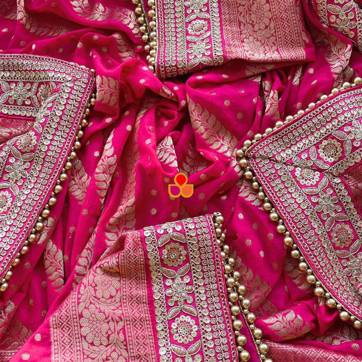 anokherang Dupattas Bridal Sargam Pink Georgette Banarsi Embroidered Dupatta