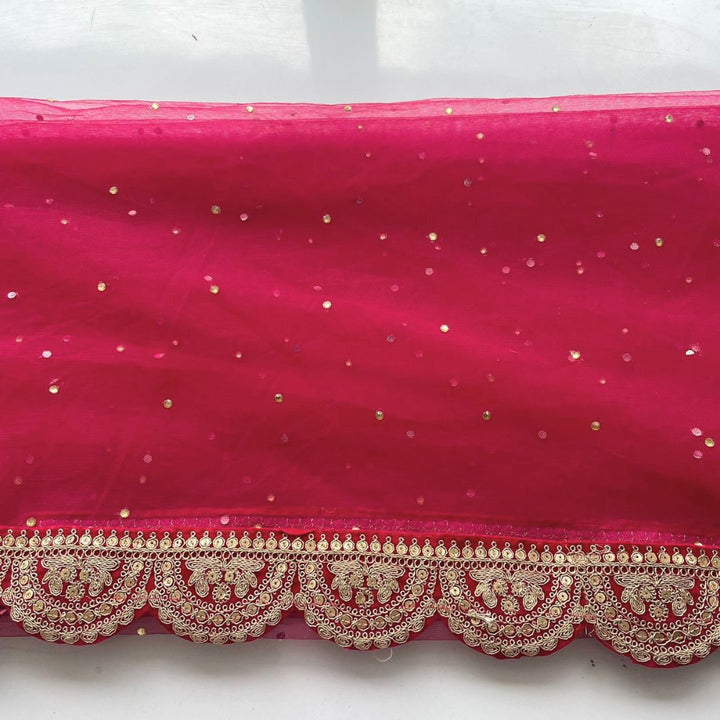 anokherang Dupattas Bridal Saugaat Pink Stone Scalloped Net Dupatta