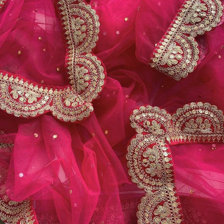 anokherang Dupattas Bridal Saugaat Pink Stone Scalloped Net Dupatta