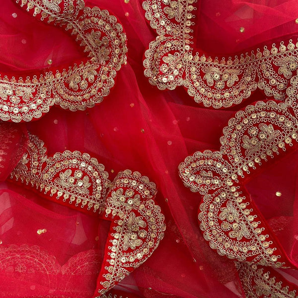 anokherang Dupattas Bridal Saugaat Red Stone Scalloped Net Dupatta