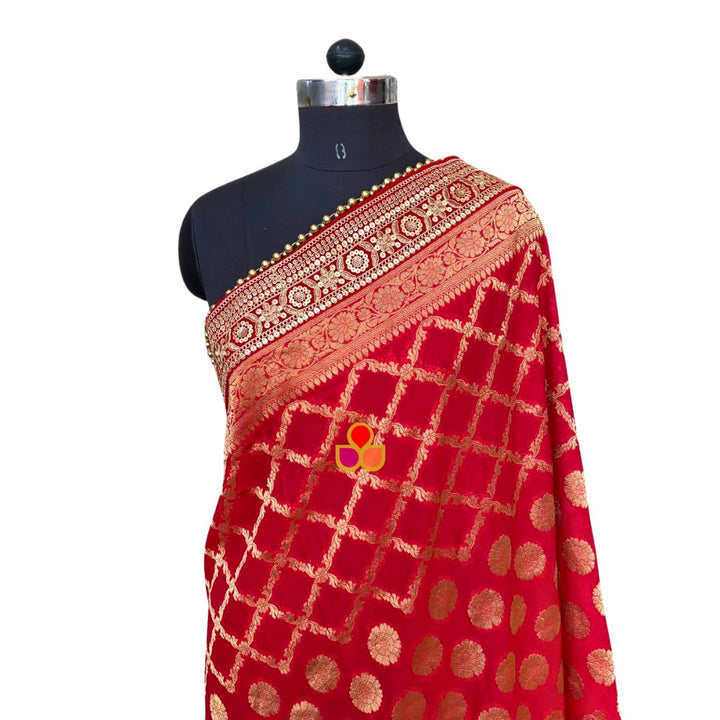 anokherang Dupattas Bridal Shaahi Red Georgette Banarsi Embroidered Dupatta