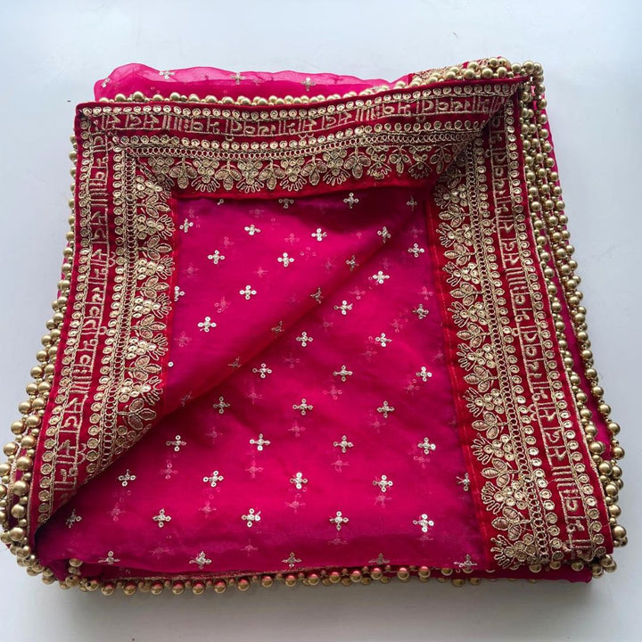 anokherang Dupattas Bridal Shagun Pink Saubhaugyavati Sequin Organza Dupatta