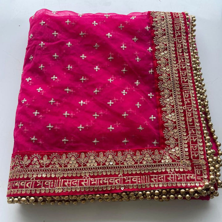 anokherang Dupattas Bridal Shagun Pink Saubhaugyavati Sequin Organza Dupatta