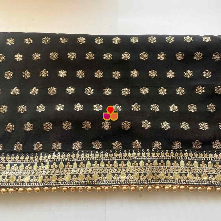 anokherang Dupattas Bridal Shahiba Black Floral Embroidered Silk Dupatta