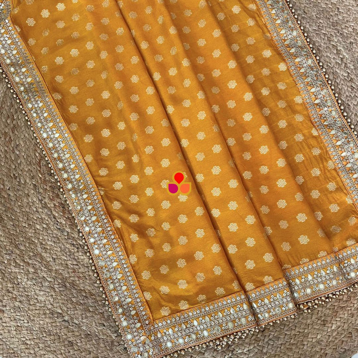 anokherang Dupattas Bridal Shahiba Mustard Floral Embroidered Silk Dupatta