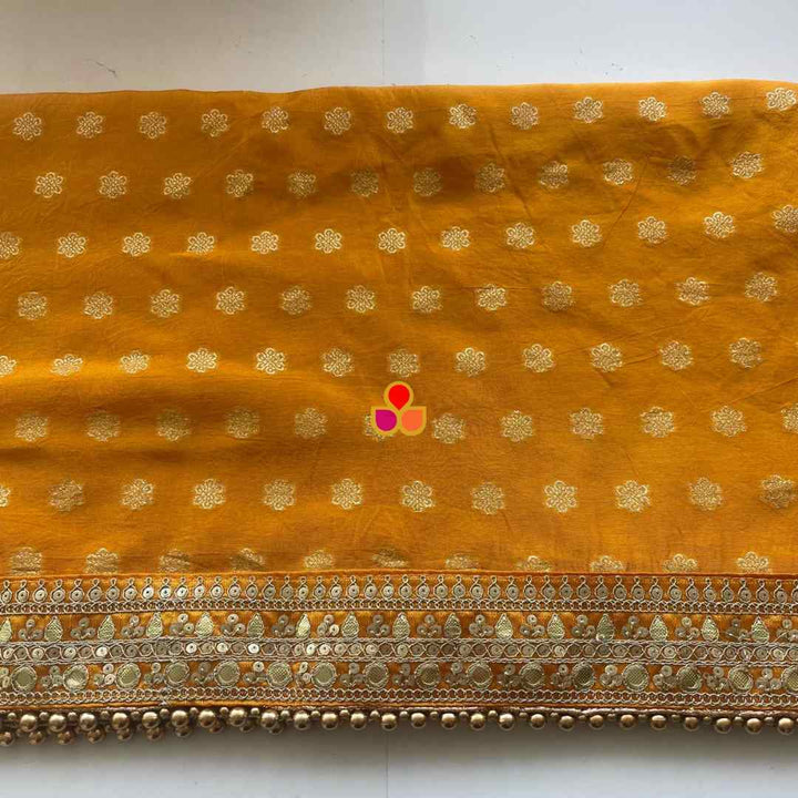 anokherang Dupattas Bridal Shahiba Mustard Floral Embroidered Silk Dupatta