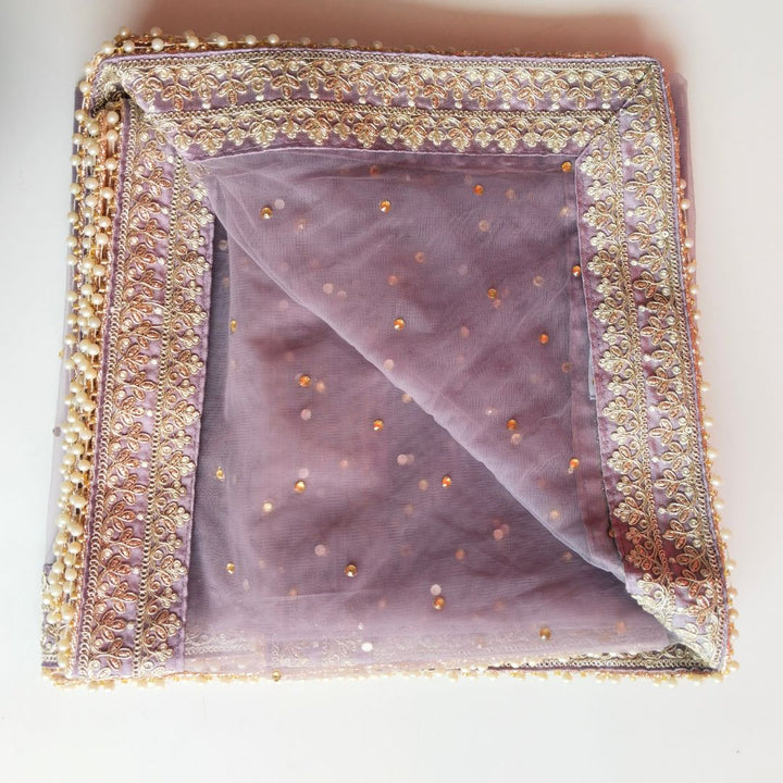 anokherang Dupattas Bridal Sheen Mauve Net Stone Pearl Embroidered Dupatta