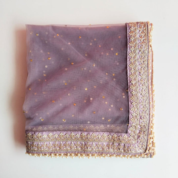 anokherang Dupattas Bridal Sheen Mauve Net Stone Pearl Embroidered Dupatta