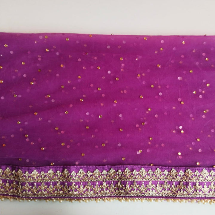 anokherang Dupattas Bridal Sheen Wine Net Stone Pearl Embroidered Dupatta