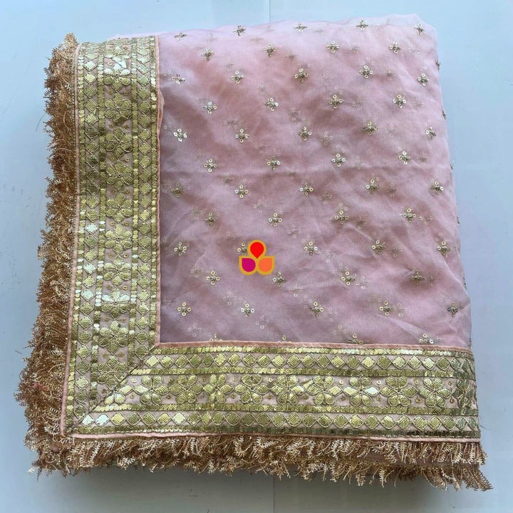 anokherang Dupattas Bridal Sunehri Peach Sequin Gotta Patti Embroidered Organza Dupatta