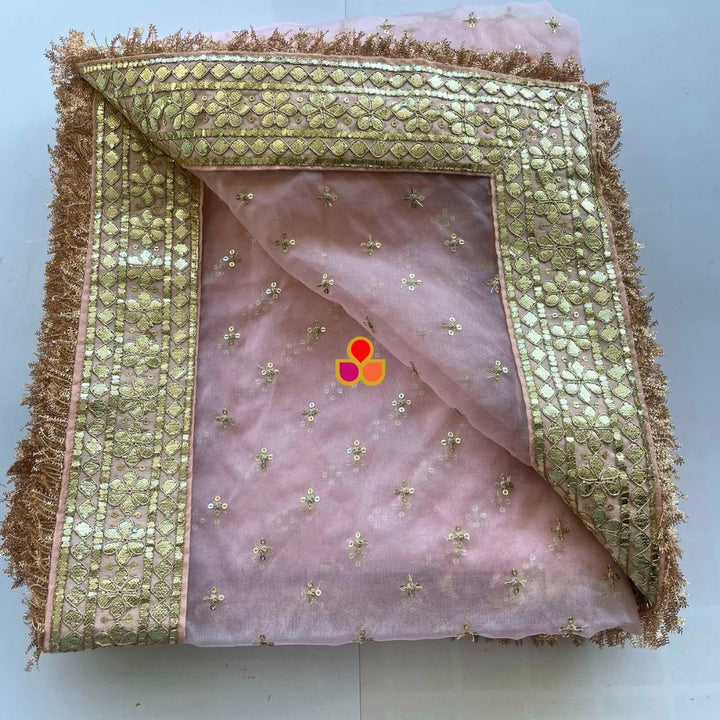 anokherang Dupattas Bridal Sunehri Peach Sequin Gotta Patti Embroidered Organza Dupatta