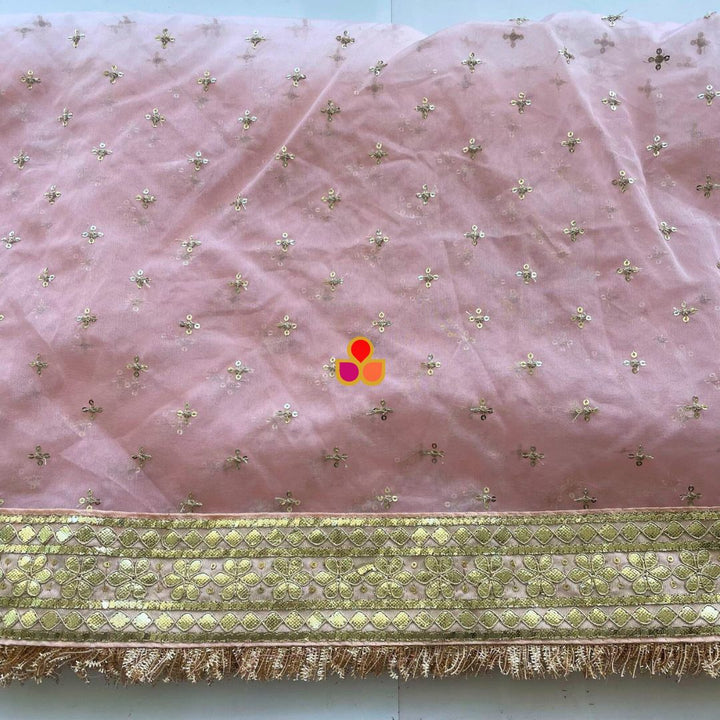 anokherang Dupattas Bridal Sunehri Peach Sequin Gotta Patti Embroidered Organza Dupatta