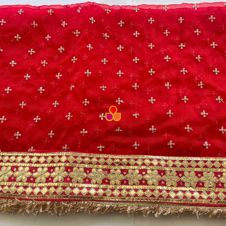 anokherang Dupattas Bridal Sunehri Red Sequin Gotta Patti Embroidered Organza Dupatta