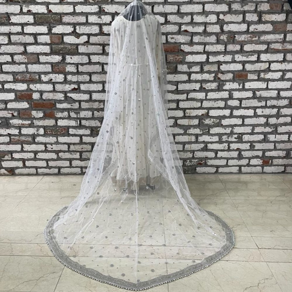 Bridal Tara Ivory Trail Silver Embroidered Net Sequin Dupatta – anokherang