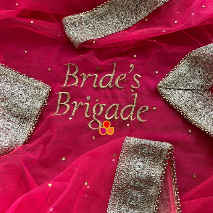 anokherang Dupattas Bride Brigade Prism Pink Net Stone Dupatta