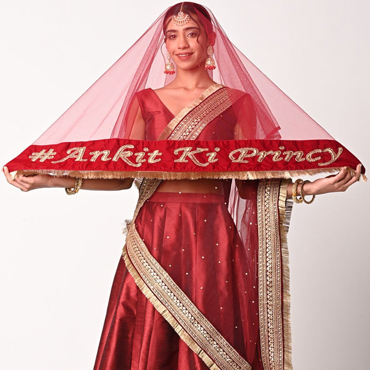 anokherang Dupattas Customized Bridal Net Dupatta with any Text of your Choice (Name, Hashtags, Date, Message to your loved one etc.) up to 12 characters