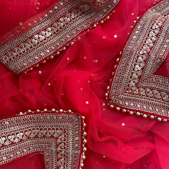 anokherang Dupattas Customized Bridal Red Queen Trail Net Dupatta with with any Text of your Choice (Name, Hashtags, Date, Message to your loved one etc.) up to 12 characters (Copy)
