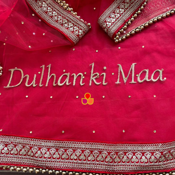 anokherang Dupattas Dhulan ki Maa Red Net Stone Dupatta