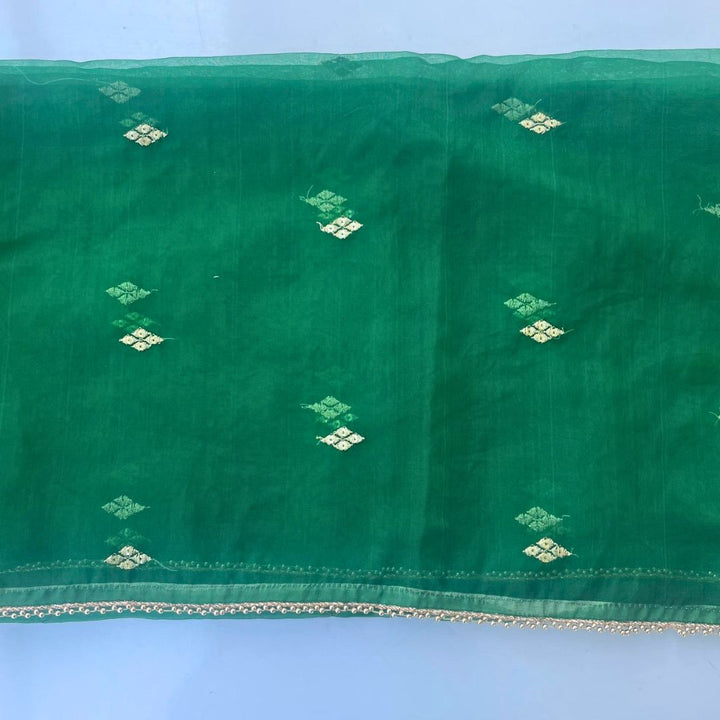 anokherang Dupattas Emerald Green Delight Zari Embroidered Organza Dupatta