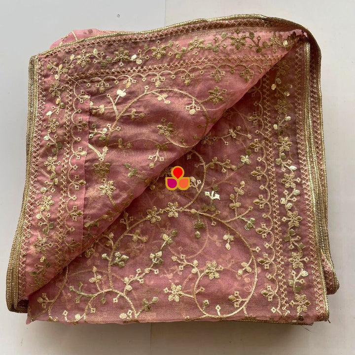 anokherang Dupattas Fiza Pink Floral Embroidered Organza Dupatta