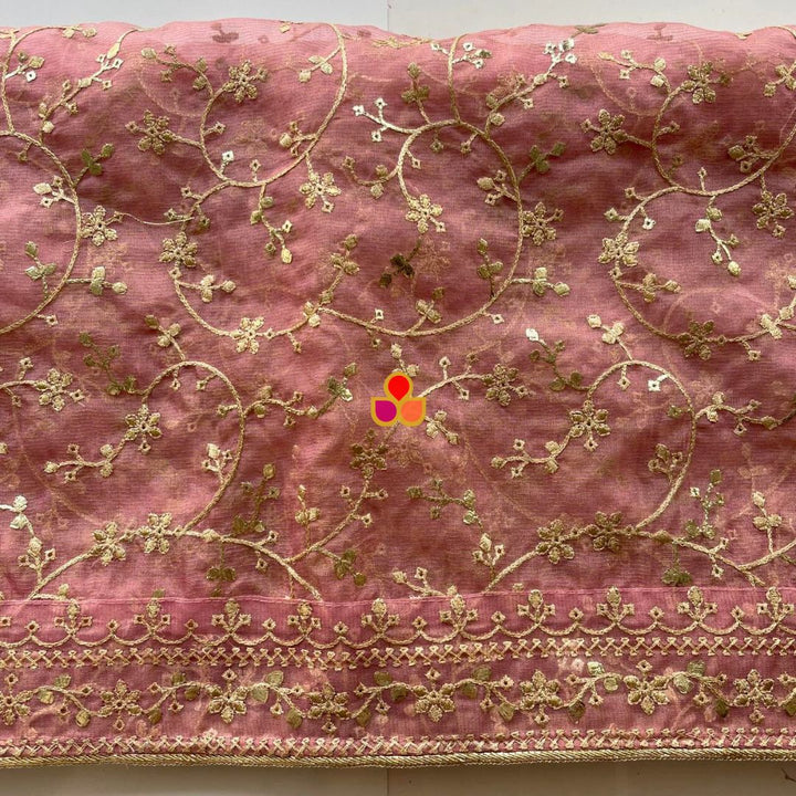 anokherang Dupattas Fiza Pink Floral Embroidered Organza Dupatta