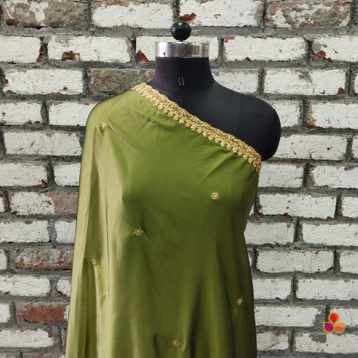 anokherang Dupattas Glam Green Hand Embroidered Silk Dupatta