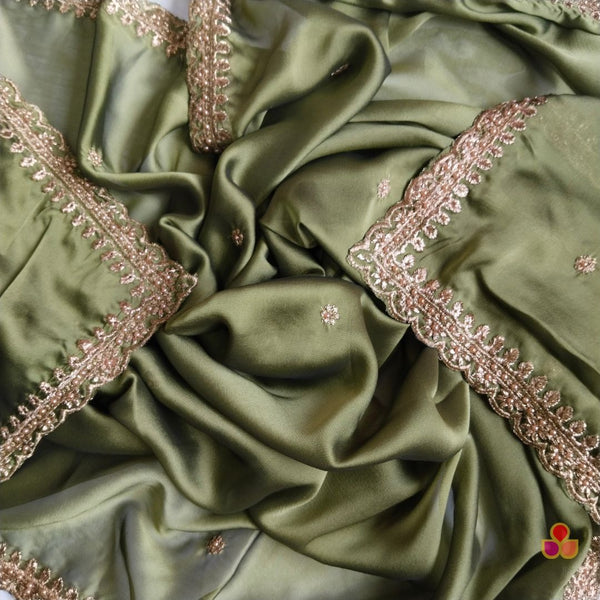 anokherang Dupattas Glam Green Hand Embroidered Silk Dupatta