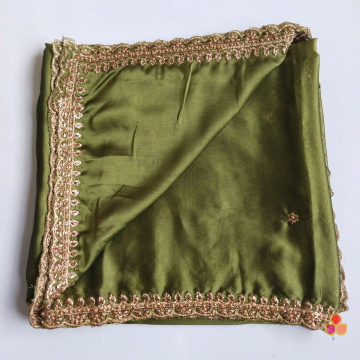 anokherang Dupattas Glam Green Hand Embroidered Silk Dupatta