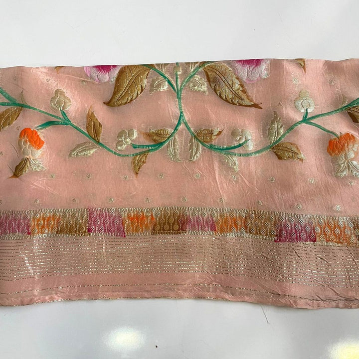 anokherang Dupattas Glam Peach Hand Painted Chinnon Dupatta